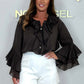 Women’s Elegant Button Front Loose Fit Ruffle Blouse