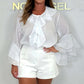 Women’s Elegant Button Front Loose Fit Ruffle Blouse