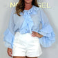 Women’s Elegant Button Front Loose Fit Ruffle Blouse