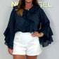 Women’s Elegant Button Front Loose Fit Ruffle Blouse