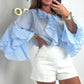Women’s Elegant Button Front Loose Fit Ruffle Blouse