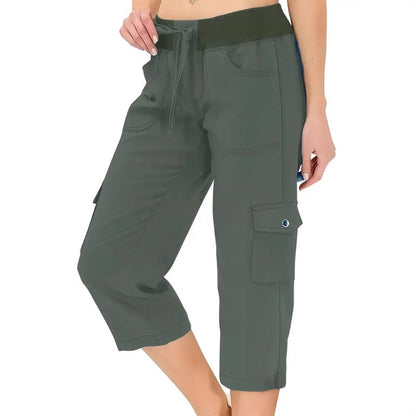 💕2025 Hot Sale 49% OFF🔥2025 New Women's Solid Color High-Waist Drawstring 3/4-Length Cargo Pants
