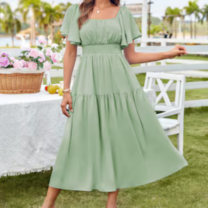 💕2025 Hot Sale 49% OFF🔥2025 New Women's Elegant Solid Square Neck Flowy Dress