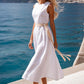 Elegant Solid Color Sleeveless Maxi Dress with Belt