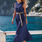 Elegant Solid Color Sleeveless Maxi Dress with Belt