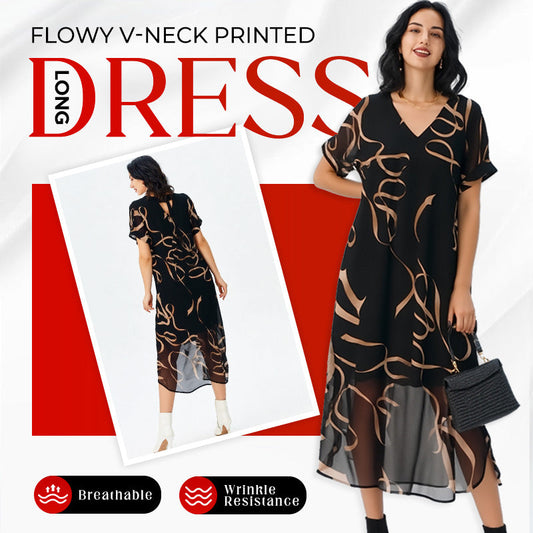 💥Last Day Special Sale 44% OFF💝✨Flowy V-Neck Printed Long Dress