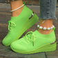 Women's Breathable Stretchy Knit Wedge Heel Shoes with Adjustable Laces