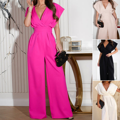 🌸New Arrival 50%OFF💖 Women’s V - Neck Wide - Legged Jumpsuit | One - Piece Chic & Comfort