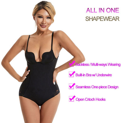 Women's Sexy Backless U-Plunge Push-Up Shapewear Bodysuit