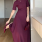 🌸New Arrival 50%OFF💖 Women's Solid Color Elegant Short Sleeve Maxi Dresses