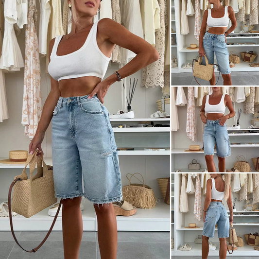 🌸Summer Hot Sale 50%OFF🌸Retro Destroyed Denim Midi Pants