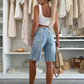 🌸Summer Hot Sale 50%OFF🌸Retro Destroyed Denim Midi Pants