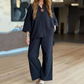 🌸New Arrival 50%OFF💖 Women's Solid V-Neck Tops ＆ Wide-Leg Pants 2-Piece Set