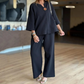 🌸New Arrival 50%OFF💖 Women's Solid V-Neck Tops ＆ Wide-Leg Pants 2-Piece Set