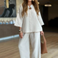 🌸New Arrival 50%OFF💖 Women's Solid V-Neck Tops ＆ Wide-Leg Pants 2-Piece Set