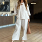 🌸New Arrival 50%OFF💖 Women's Solid V-Neck Tops ＆ Wide-Leg Pants 2-Piece Set