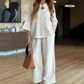 🌸New Arrival 50%OFF💖 Women's Solid V-Neck Tops ＆ Wide-Leg Pants 2-Piece Set