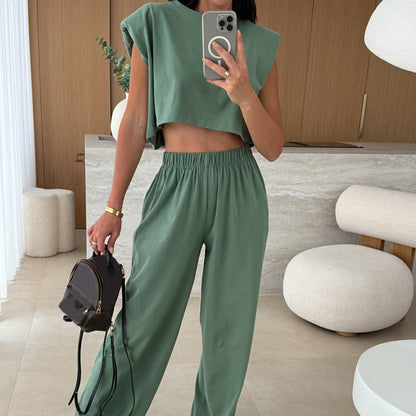 🌸New Arrival 50%OFF💖 Women's Casual Cropped Top & Full-Length Pants Set