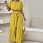 🌸New Arrival 50%OFF💖 Off-Shoulder Puff Sleeve Top with Wide-Leg Pants 2-Pieces Set