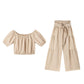 🌸New Arrival 50%OFF💖 Off-Shoulder Puff Sleeve Top with Wide-Leg Pants 2-Pieces Set