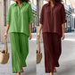 🌸New Arrival 50%OFF🌈 Solid Color Cotton Linen Shirt & Wide Leg Pants Set