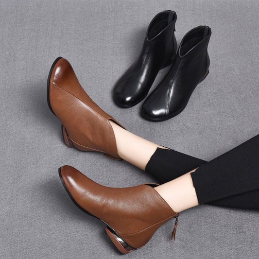 Women's Fleece-Lined PU Leather Short Boots