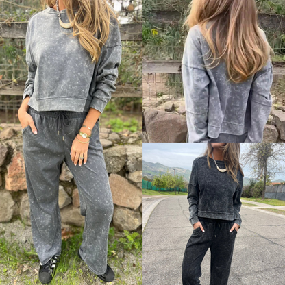 💜 LAST DAY PROMOTION - 50%OFF 💜 Vintage Washed Pullover Cropped Hoodie & Pants Set