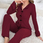 🔥New Arrivals Hot Sale: Sale 60%OFF⚡Women's Ribbed Knit Pajamas Sets with Lapel Collar & Bows