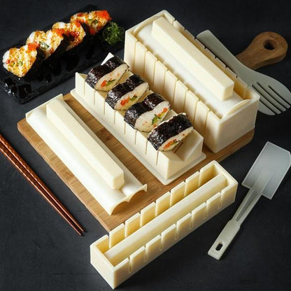 DIY Sushi Maker Mold Set, HIPS Non-Stick Sushi Rolling Tool with Cutting Groove, One Press Forming Sushi Making Kit for Home Kitchen Beginners, Easy to Clean Homemade Rice Roll Mold