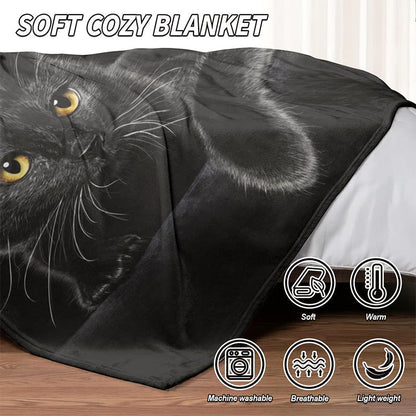 🐈‍⬛🖤 Giant Black Cat Cozy Blanket – Soft Cat-Themed Throw for Sofa, Bed & Travel