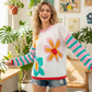 Women’s Color-Block Floral Striped Pullover Sweater