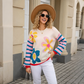 Women’s Color-Block Floral Striped Pullover Sweater