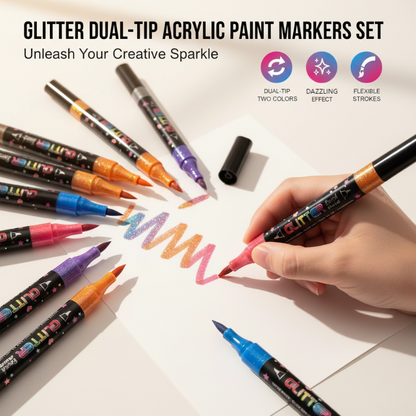 Glitter Dual-Tip Acrylic Paint Markers Set