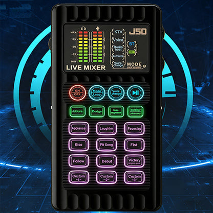 🎙️50% OFF NOW! Portable Handheld Live Sound Card with Voice Changer – J50 Audio Mixer, Multiple Sound Effects & Bluetooth for Streaming, Podcast & Karaoke