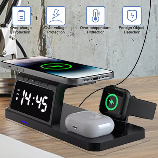 4-in-1 Fast-Charging Wireless Charging Station With Clock