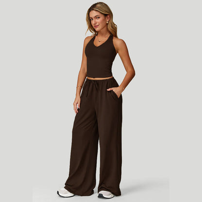 🔥50% OFF🔥 Two-Piece Halter & Wide-Leg Set 🌴✨ – Drawstring, Pockets, 5 Colours S-3XL