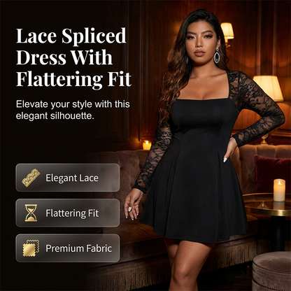 Women's Plus Size A-Line Mini Dress with Lace Sleeve