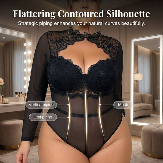 Lace & Mesh Long Sleeve Bodysuit
