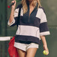 Women’s Striped Half Zip Tops ＆ Shorts Two-Piece Set
