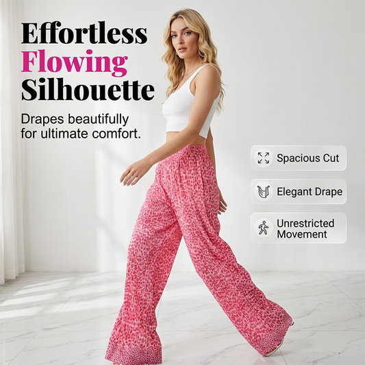 Women's Flowy Pink Leopard Trousers