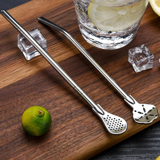 2-in-1 Stainless Steel Straw & Spoon, Reusable Drinking Straw with Stirring Spoon & Filter, Food-Grade Metal Straw for Coffee, Milk Tea, Juice & Smoothies