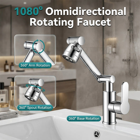 🥳2026 HOT SALE🥳💞50K+ SOLD!✨ 50% OFF! 🚰 1080° Rotating Mechanical Arm Faucet – Dual Flow Mode (Bubble/Spray), Extended Reach for Hair Washing & Filling Large Pots – Rust-Resistant, Hot & Cold Mixer – for Kitchen or Utility Sink