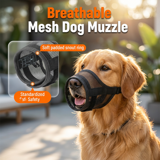 🐶Breathable Mesh Dog Muzzle – Soft Padded Snout, Adjustable Straps, Prevents Biting & Chewing – Allows Panting & Drinking – for Large Dogs 30-47.5kg