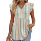 Women's Summer V-Neck Ruffle Sleeve Floral Peplum Top