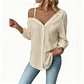 👚 50% OFF! ✨ Women's Off-Shoulder Button-Down Shirt – Asymmetrical, Crinkle Fabric & Long Sleeves – Airy, Relaxed & Chic 💫