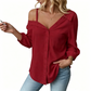 👚 50% OFF! ✨ Women's Off-Shoulder Button-Down Shirt – Asymmetrical, Crinkle Fabric & Long Sleeves – Airy, Relaxed & Chic 💫
