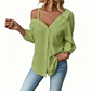 👚 50% OFF! ✨ Women's Off-Shoulder Button-Down Shirt – Asymmetrical, Crinkle Fabric & Long Sleeves – Airy, Relaxed & Chic 💫