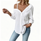 👚 50% OFF! ✨ Women's Off-Shoulder Button-Down Shirt – Asymmetrical, Crinkle Fabric & Long Sleeves – Airy, Relaxed & Chic 💫