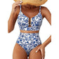 🌊High-Waisted V-Neck Bikini Set 👙✨ – Tummy Control, Criss-Cross Back, 6 Prints S-XL