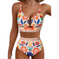 🌊High-Waisted V-Neck Bikini Set 👙✨ – Tummy Control, Criss-Cross Back, 6 Prints S-XL